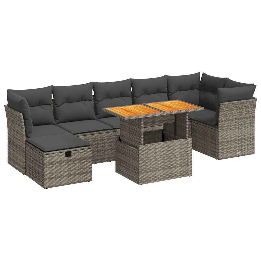 Set Divano da Giardino 8pz con Cuscini Grigio Polyrattan Acacia | homemem39