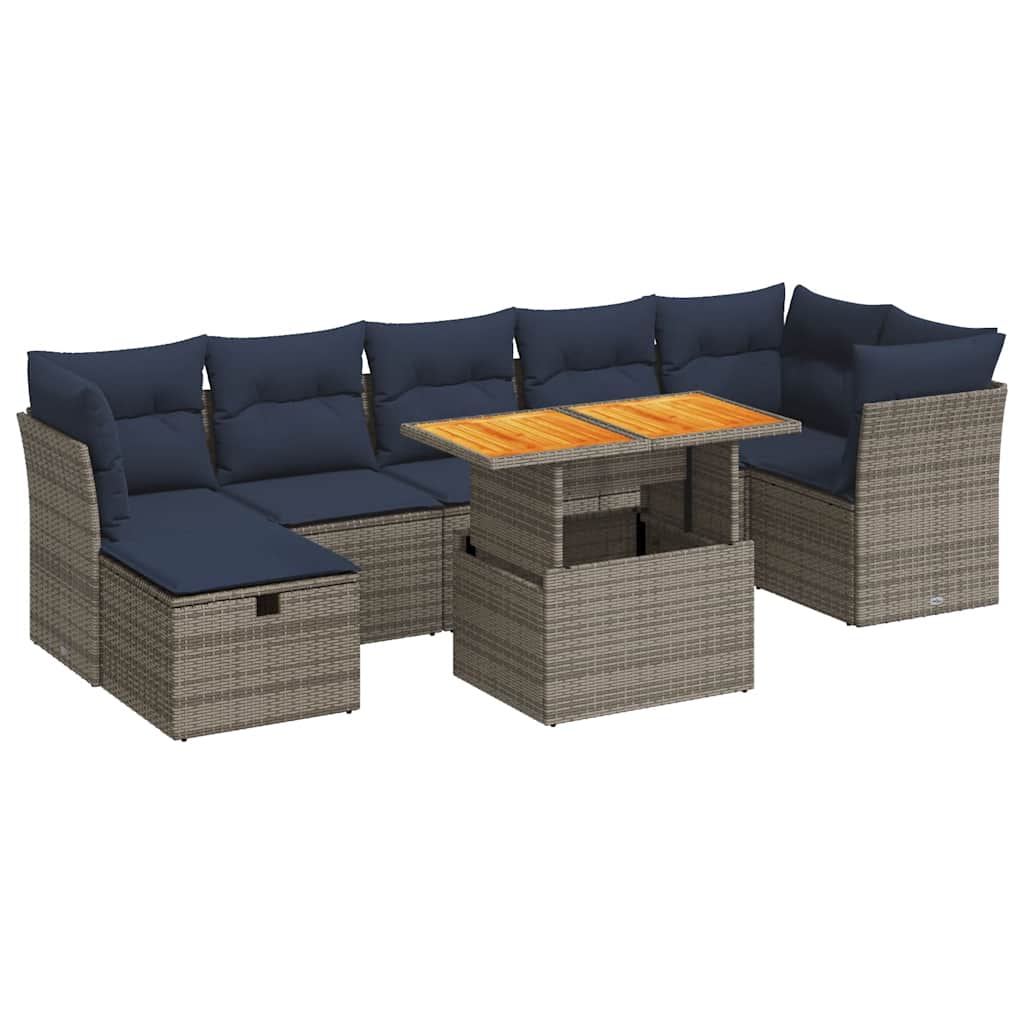 Set Divani Giardino 8 pz con Cuscini Marrone Polyrattan Acacia | homemem39