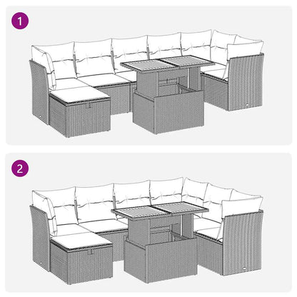Set Divani Giardino 8 pz con Cuscini Marrone Polyrattan Acacia | homemem39