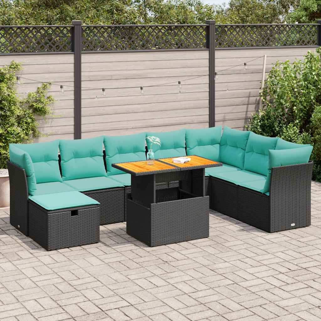 Set Divano da Giardino 9pz con Cuscini Grigio Polyrattan Acacia | homemem39