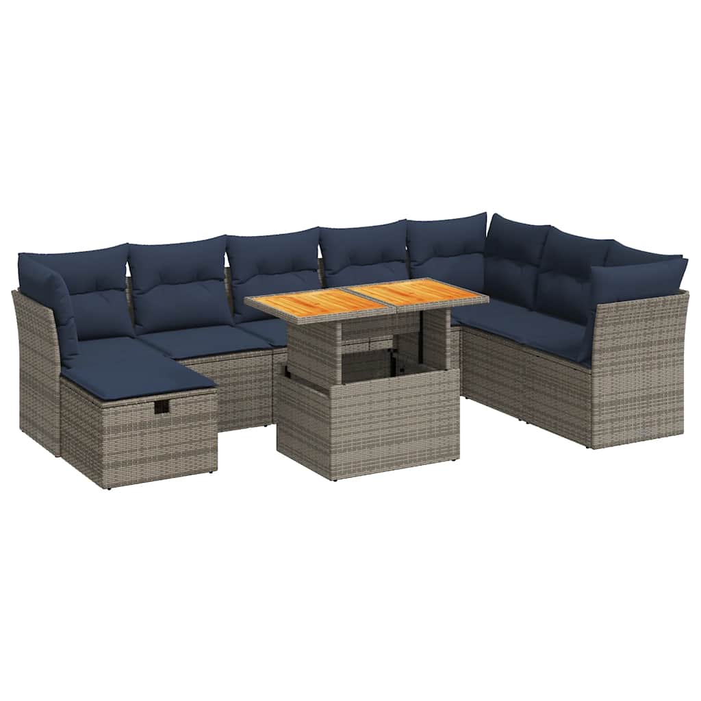 Set Divani Giardino 9 pz con Cuscini Marrone Polyrattan Acacia | homemem39