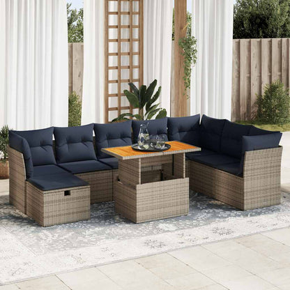 Set Divani Giardino 9 pz con Cuscini Marrone Polyrattan Acacia | homemem39