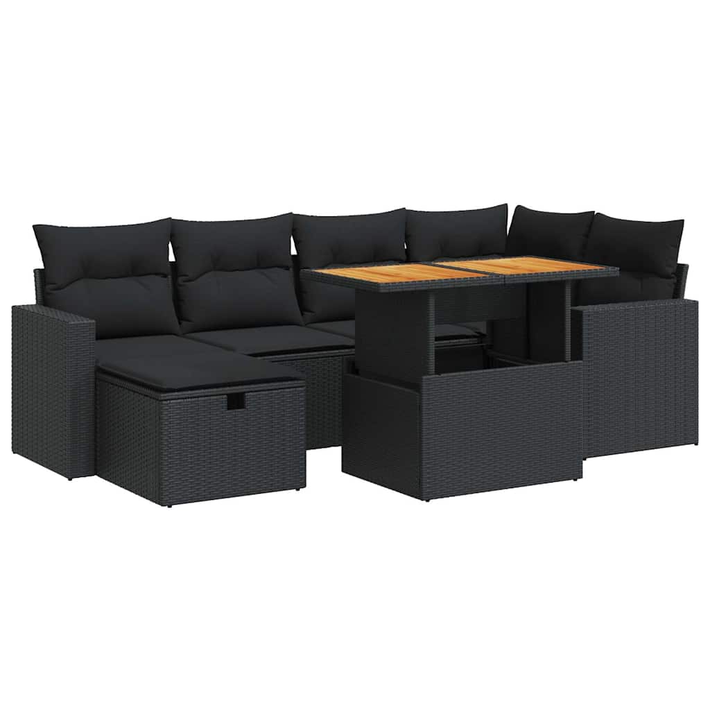Set Divani da Giardino con Cuscini 8 pz Nero Polyrattan Acacia | homemem39