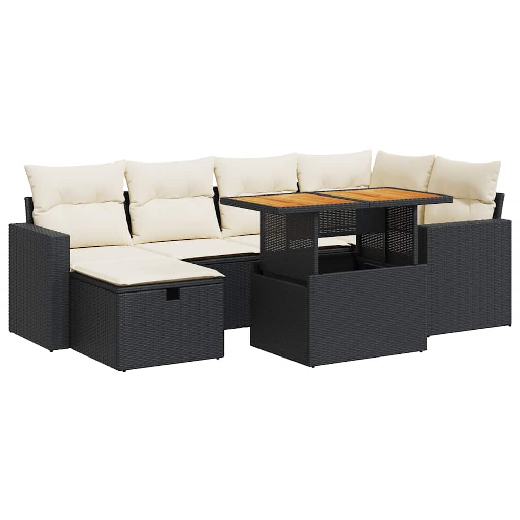 Set Divani da Giardino con Cuscini 8 pz Nero Polyrattan Acacia | homemem39