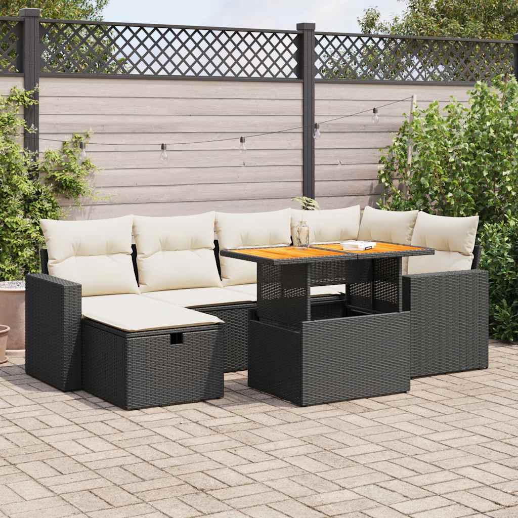 Set Divani da Giardino con Cuscini 8 pz Nero Polyrattan Acacia | homemem39