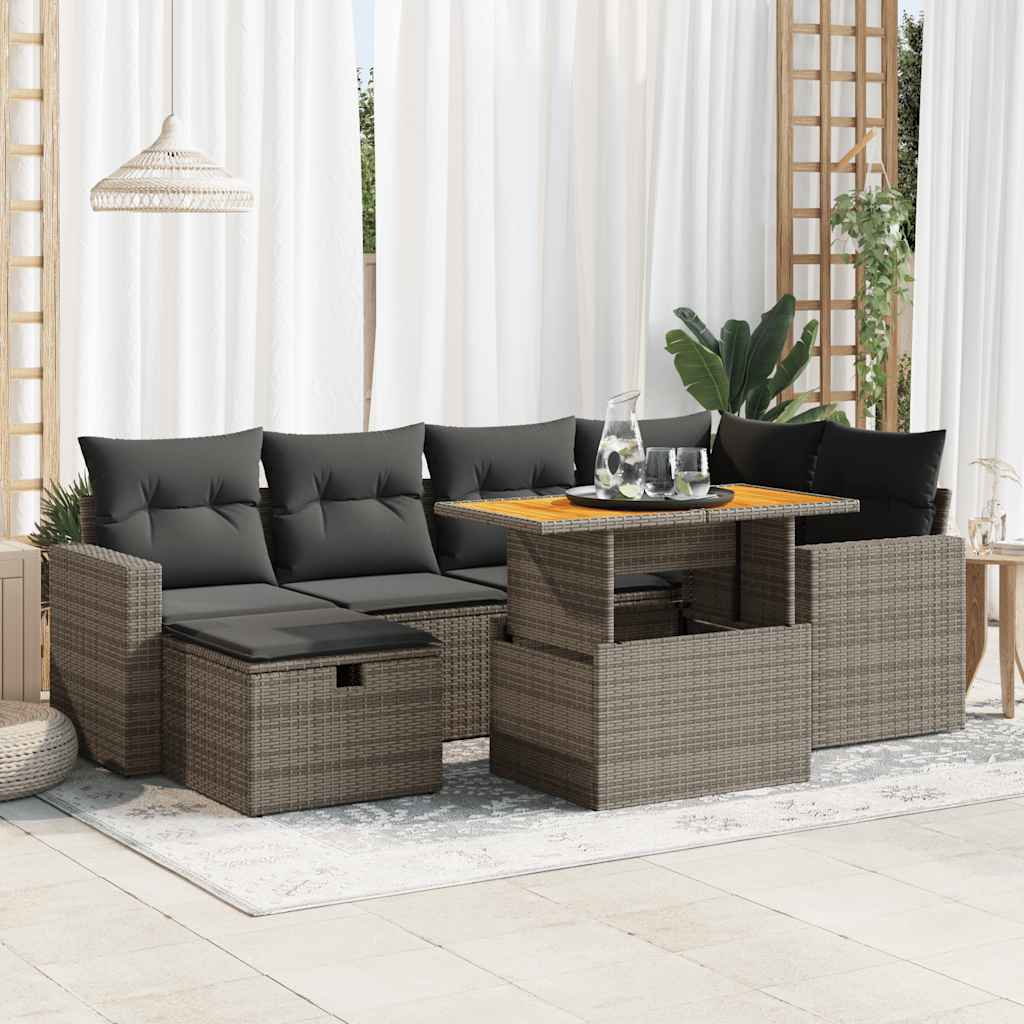 Set Divano da Giardino 8pz con Cuscini Grigio Polyrattan Acacia | homemem39