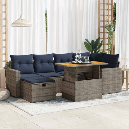 Set Divani da Giardino con Cuscini 7pz Nero Polyrattan Acacia | homemem39