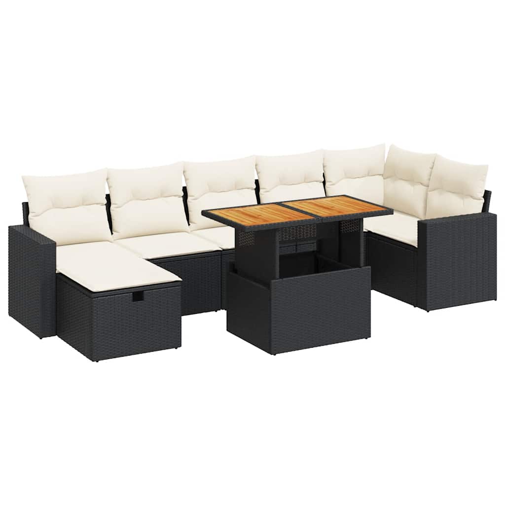 Set Divani da Giardino 5 pz con Cuscini Nero Polyrattan Acacia