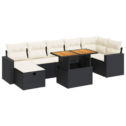 Set Divani da Giardino 5 pz con Cuscini Nero Polyrattan Acacia