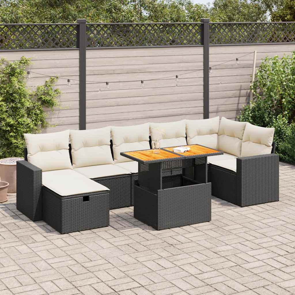 Set Divani da Giardino 5 pz con Cuscini Nero Polyrattan Acacia