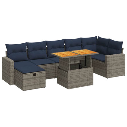 Set Divani Giardino 8 pz con Cuscini Marrone Polyrattan Acacia | homemem39