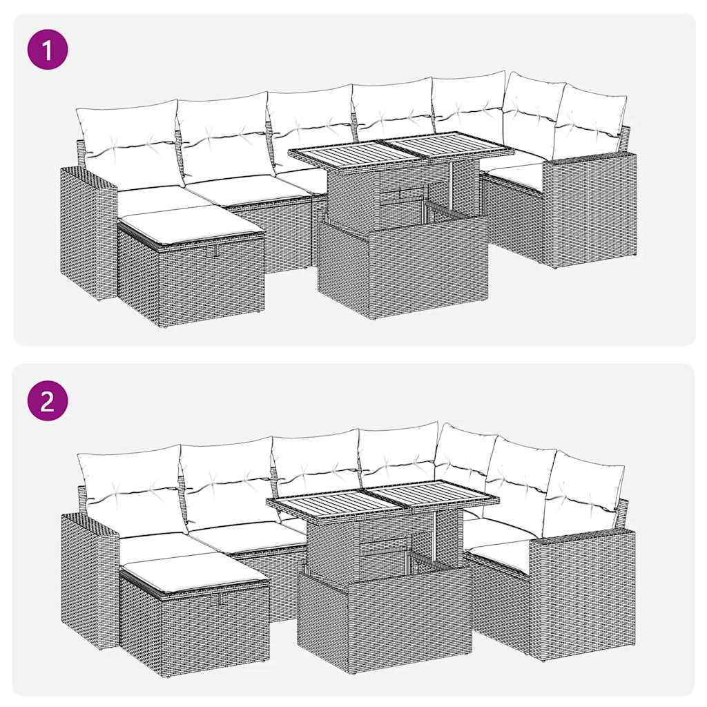 Set Divani Giardino 8 pz con Cuscini Marrone Polyrattan Acacia | homemem39