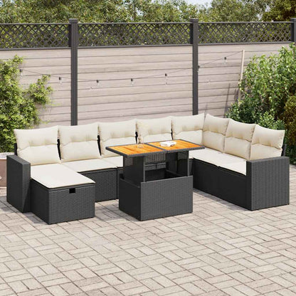 Set Divani da Giardino 9 pz con Cuscini Nero Polyrattan Acacia | homemem39