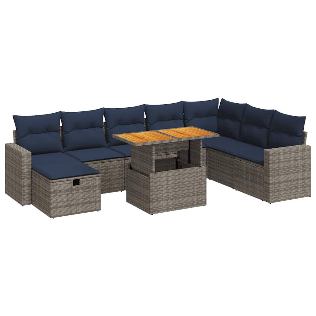 Set Divano da Giardino 9pz con Cuscini Grigio Polyrattan Acacia | homemem39