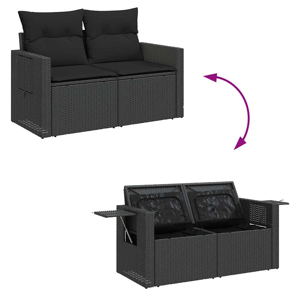 Set Divani da Giardino con Cuscini 8 pz Nero Polyrattan Acacia | homemem39