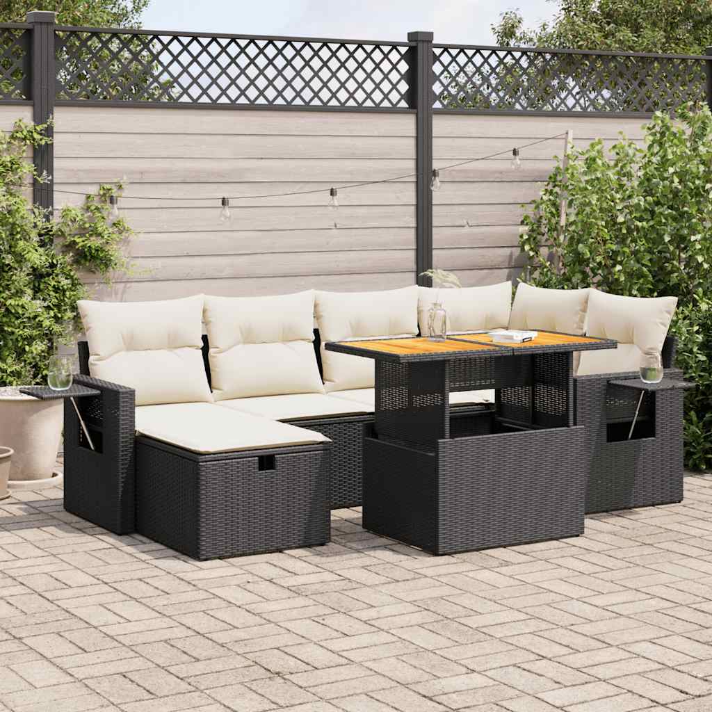 Set Divani da Giardino con Cuscini 8 pz Nero Polyrattan Acacia | homemem39