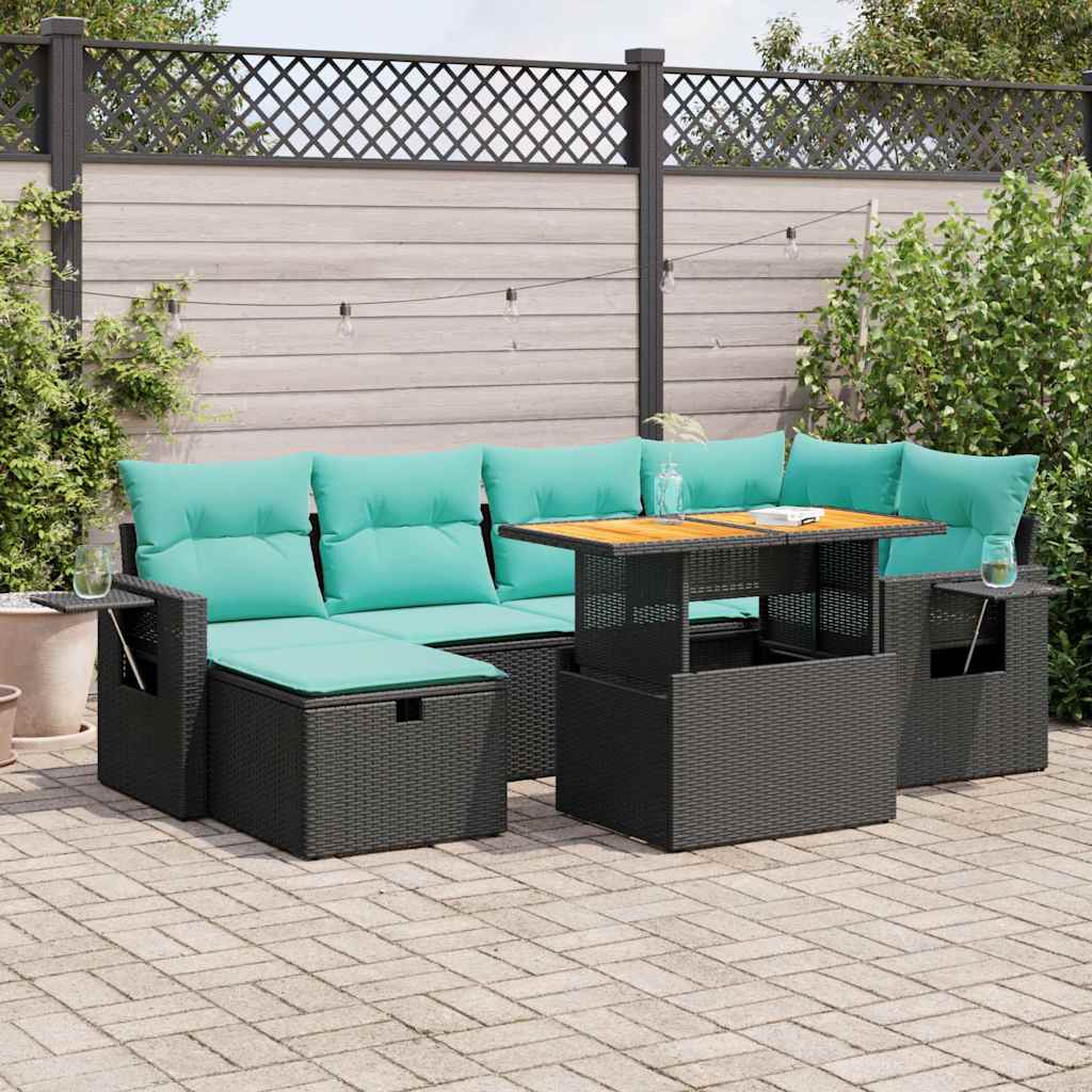 Set Divani Giardino 7 pz con Cuscini Marrone Polyrattan Acacia | homemem39