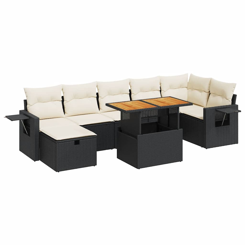 Set Divani da Giardino 5 pz con Cuscini Nero Polyrattan Acacia | homemem39