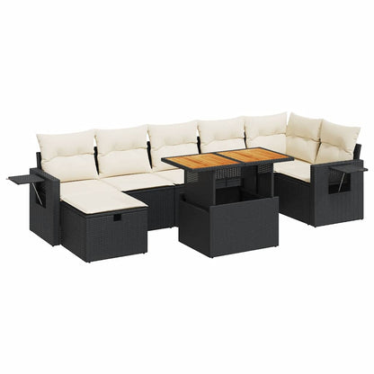 Set Divani da Giardino 5 pz con Cuscini Nero Polyrattan Acacia | homemem39