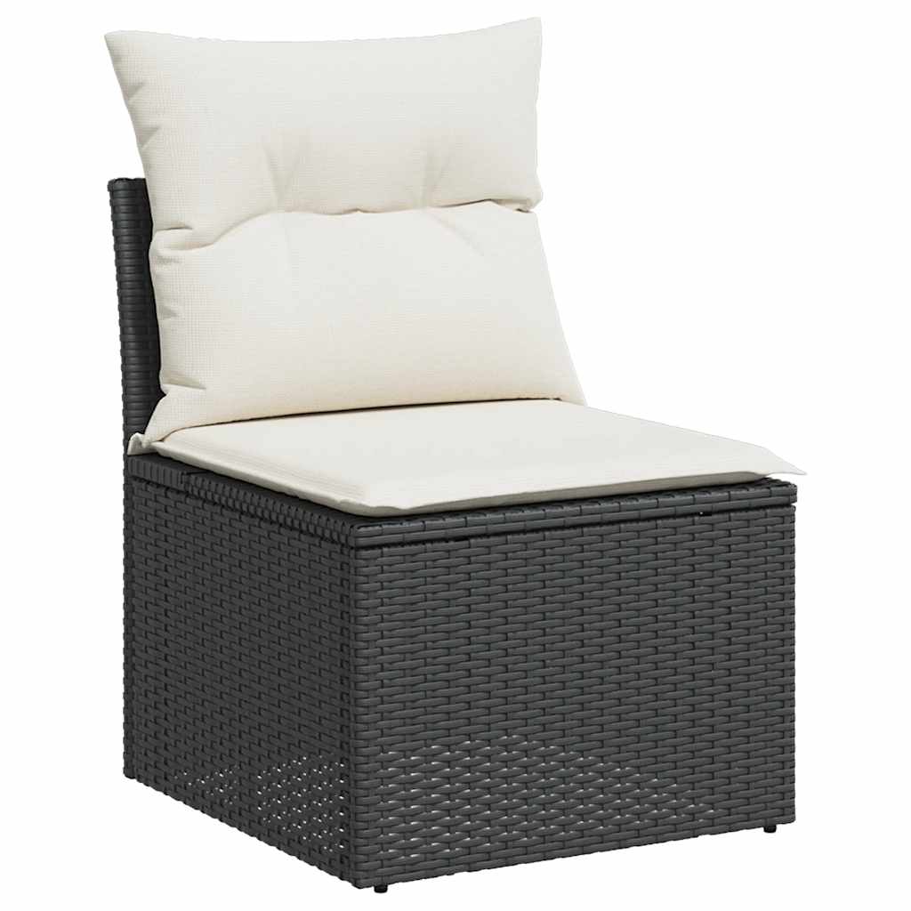 Set Divani da Giardino 5 pz con Cuscini Nero Polyrattan Acacia | homemem39