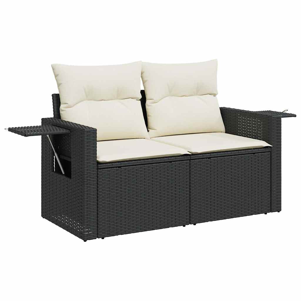 Set Divani da Giardino 5 pz con Cuscini Nero Polyrattan Acacia | homemem39