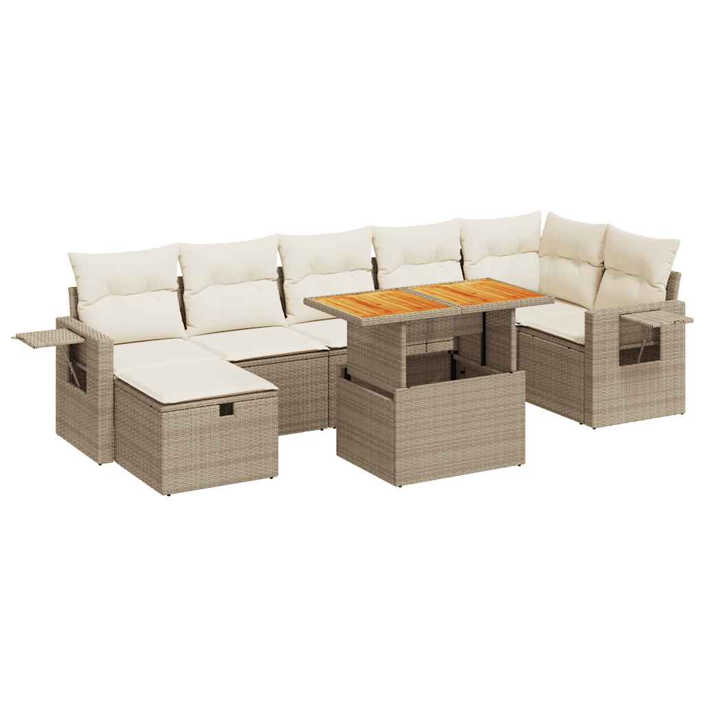 Set Divano da Giardino 5 pz con Cuscini Beige Polyrattan Acacia | homemem39