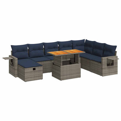 Set Divano da Giardino 9pz con Cuscini Grigio Polyrattan Acacia | homemem39