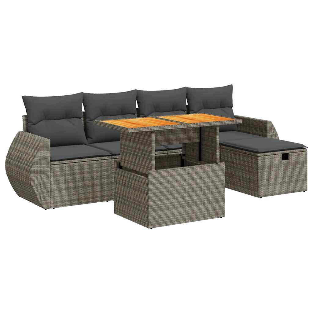 Set Divano da Giardino 6pz con Cuscini Grigio Polyrattan Acacia | homemem39