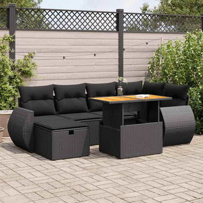 Set Divani da Giardino con Cuscini 8 pz Nero Polyrattan Acacia | homemem39