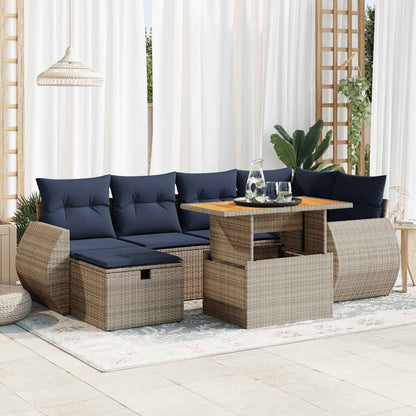 Set Divani Giardino 7 pz con Cuscini Marrone Polyrattan Acacia | homemem39