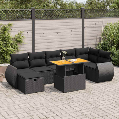 Set Divani da Giardino 5 pz con Cuscini Nero Polyrattan Acacia | homemem39