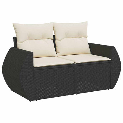Set Divani da Giardino 5 pz con Cuscini Nero Polyrattan Acacia