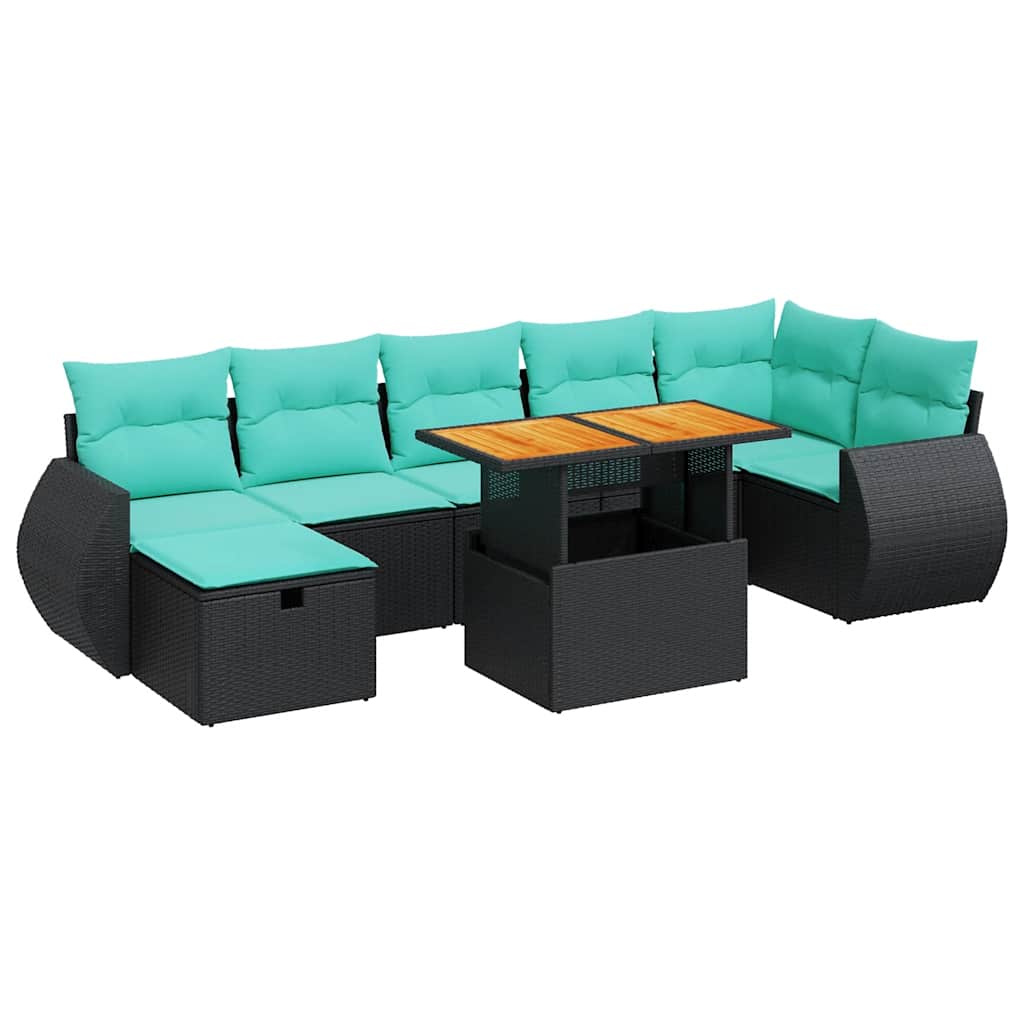 Set Divani da Giardino con Cuscini 8 pz Nero Polyrattan Acacia | homemem39