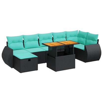 Set Divani da Giardino con Cuscini 8 pz Nero Polyrattan Acacia | homemem39