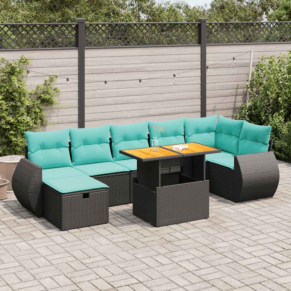 Set Divani da Giardino con Cuscini 8 pz Nero Polyrattan Acacia | homemem39