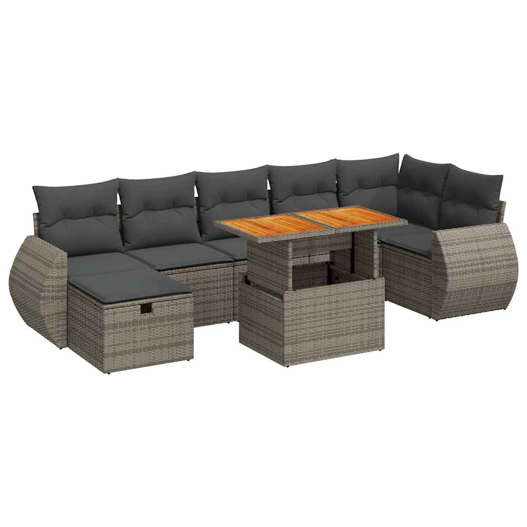 Set Divano Giardino 5 pz con Cuscini Grigio Polyrattan Acacia | homemem39