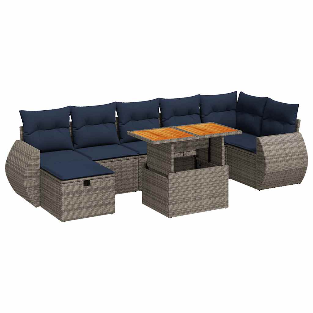 Set Divano da Giardino 8pz con Cuscini Grigio Polyrattan Acacia | homemem39