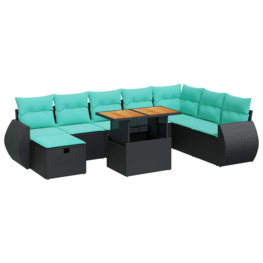 Set Divani Giardino 9 pz con Cuscini Marrone Polyrattan Acacia | homemem39