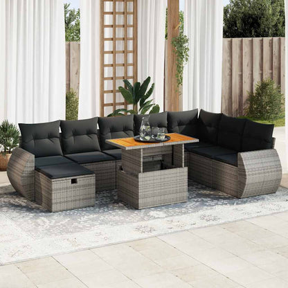 Set Divano da Giardino 9pz con Cuscini Grigio Polyrattan Acacia | homemem39
