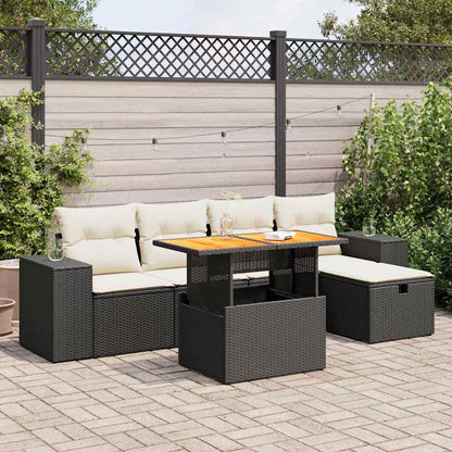 Set Divano da Giardino 6 pz con Cuscini Nero Polyrattan Acacia | homemem39