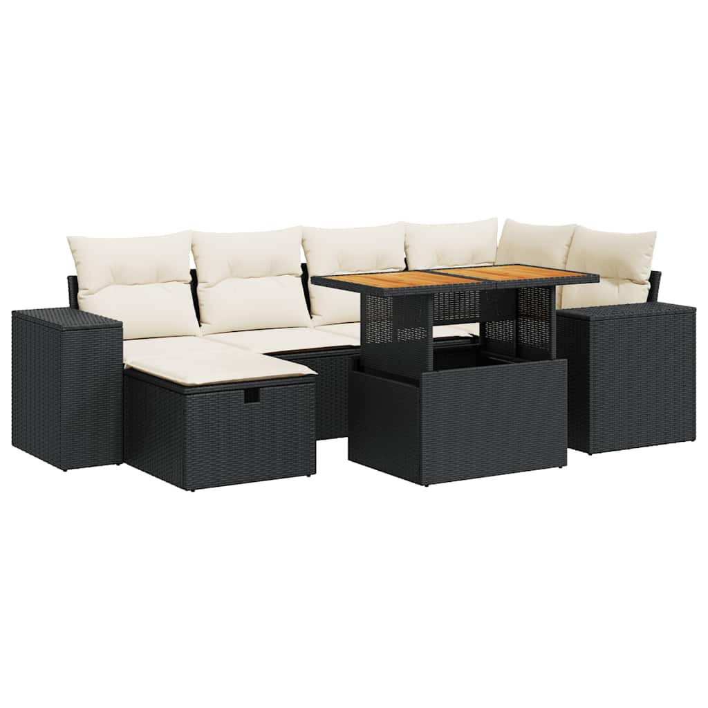 Set Divani da Giardino con Cuscini 8 pz Nero Polyrattan Acacia | homemem39