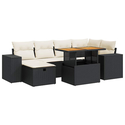 Set Divani da Giardino con Cuscini 8 pz Nero Polyrattan Acacia | homemem39