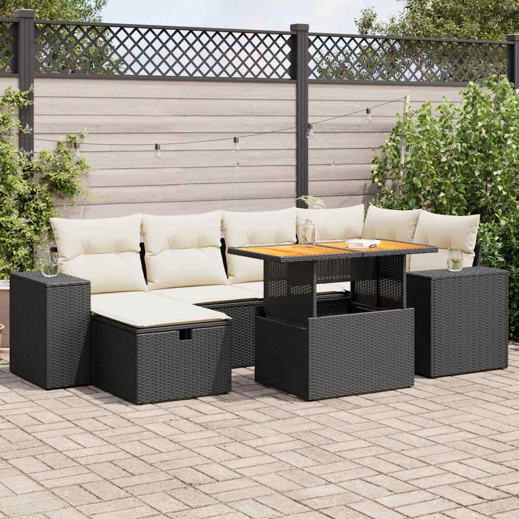 Set Divani da Giardino con Cuscini 8 pz Nero Polyrattan Acacia | homemem39
