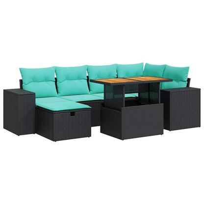 Set Divani da Giardino 7pz con Cuscini Grigio Polyrattan Acacia