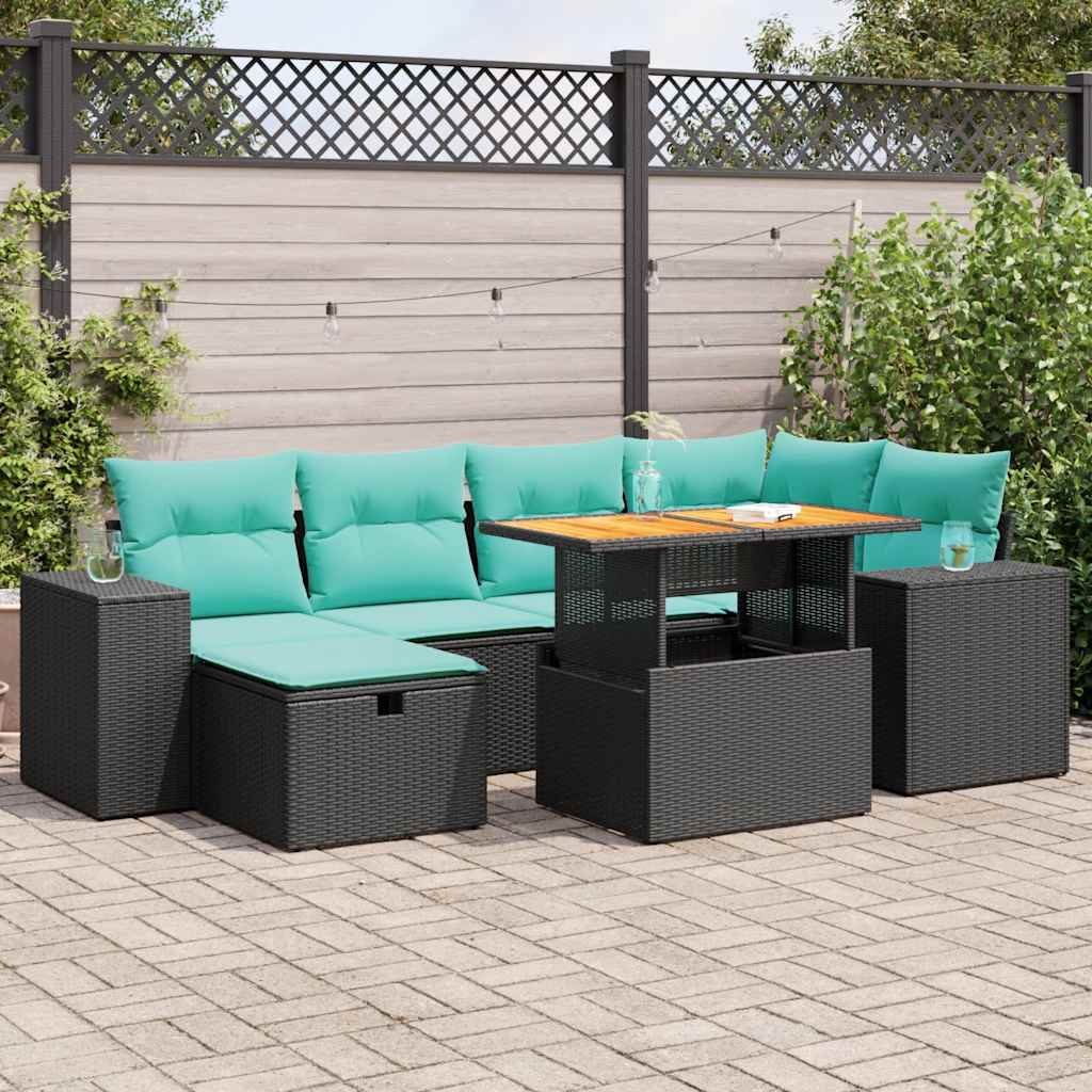 Set Divani da Giardino 7pz con Cuscini Grigio Polyrattan Acacia | homemem39