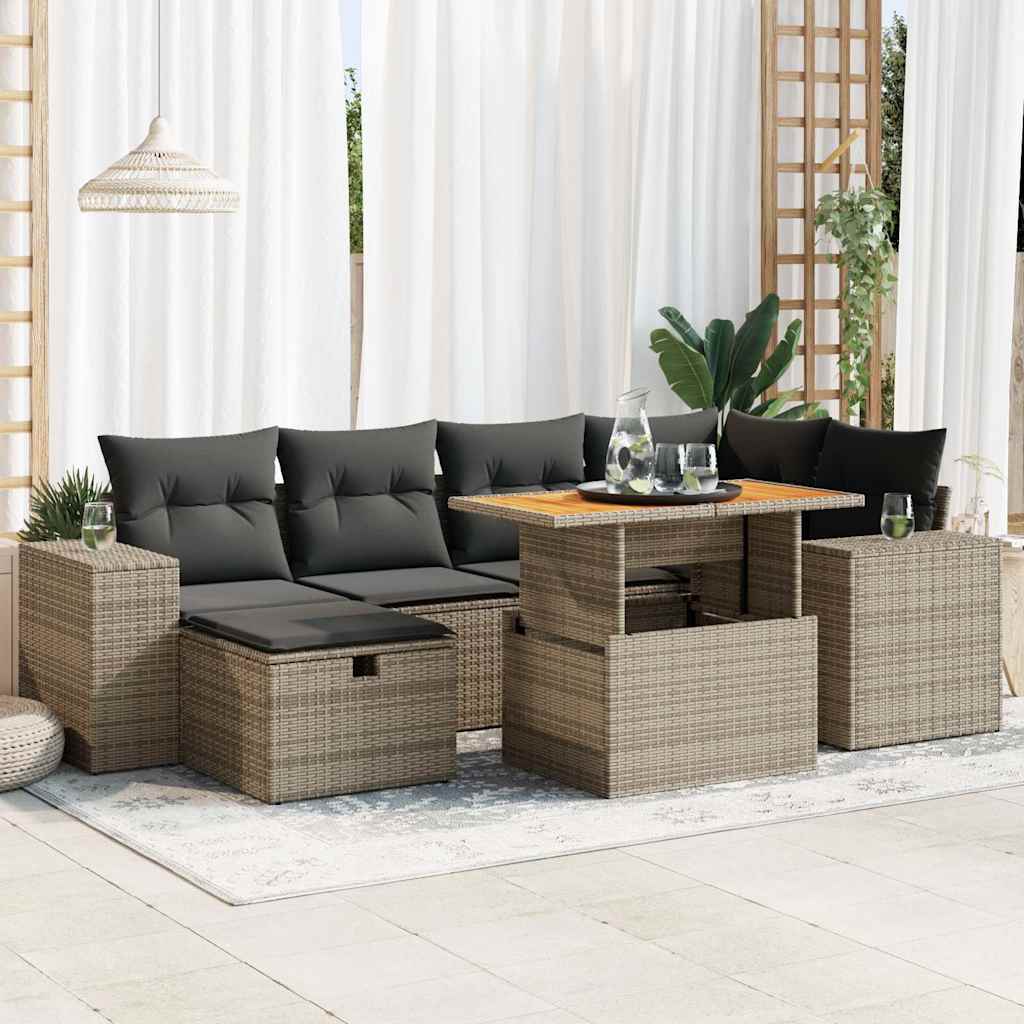 Set Divano da Giardino 8pz con Cuscini Grigio Polyrattan Acacia | homemem39