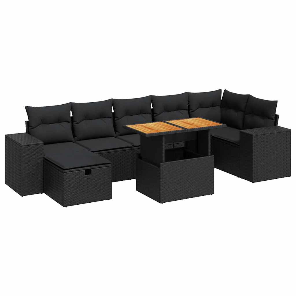Set Divani da Giardino 5 pz con Cuscini Nero Polyrattan Acacia | homemem39