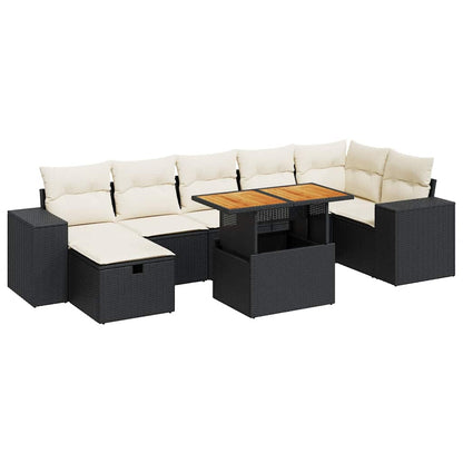 Set Divani da Giardino 5 pz con Cuscini Nero Polyrattan Acacia | homemem39