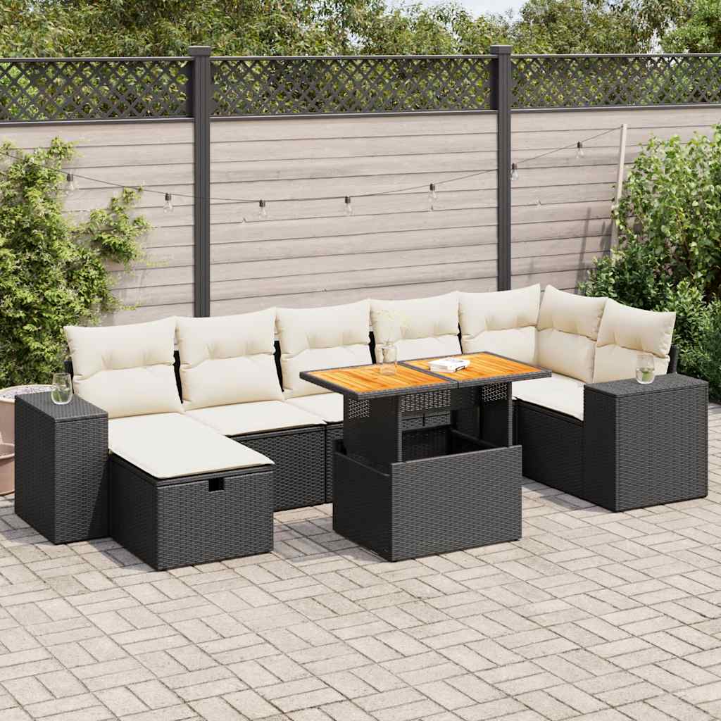Set Divani da Giardino 5 pz con Cuscini Nero Polyrattan Acacia | homemem39