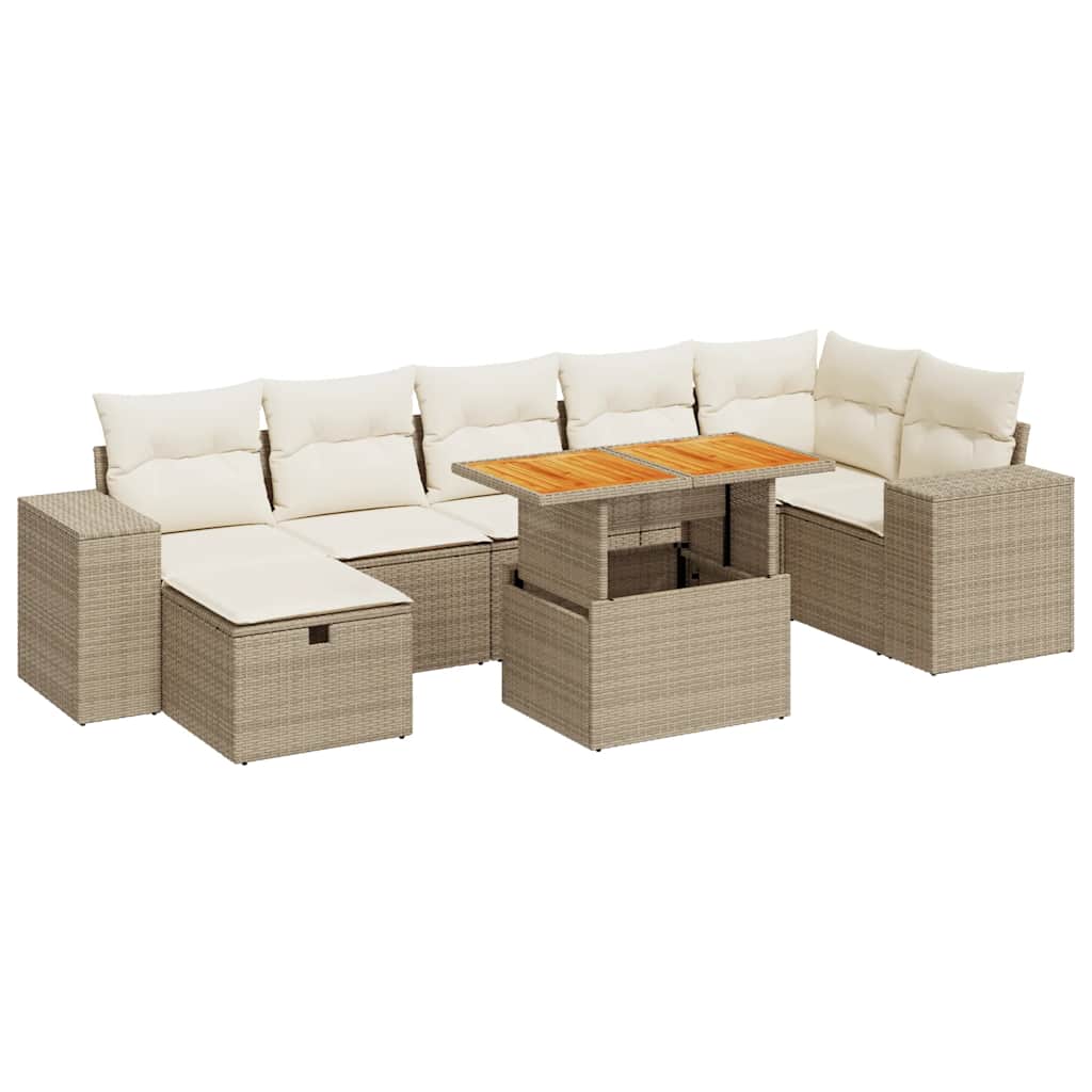 Set Divano da Giardino 5 pz con Cuscini Beige Polyrattan Acacia | homemem39